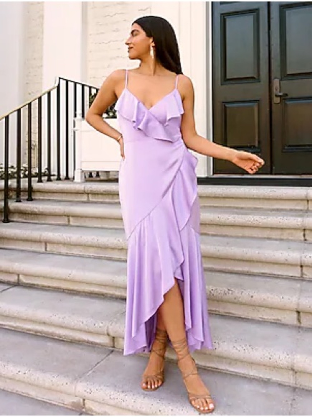 Express Lavender Ruffle High-Low Midi Dress